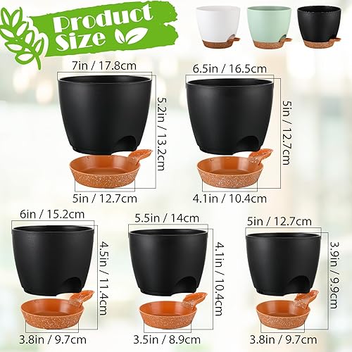 Miniatura 2 de Remerry 15 macetas de riego automático de 76.565.55 pulgadas con orificio de drenaje, macetas de plástico para plantas de interior, macetas de riego