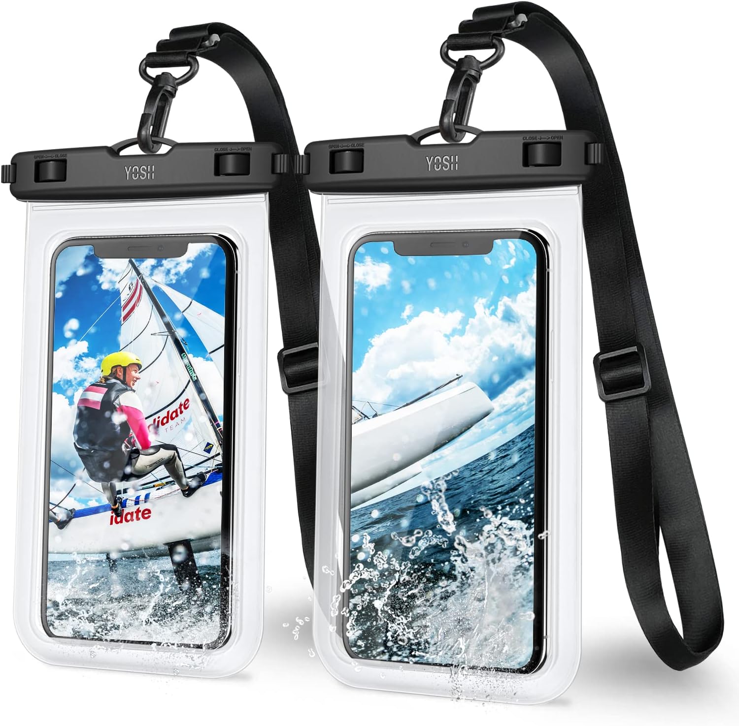 YOSH IPX8 Waterproof Phone Pouch with Wider Adjustable Lanyard, Underwater Waterproof Phone Case, Dry Bag for iPhone 14 13 12 11 XS max XR X, Samsung S20 S10 S9, Huawei, Xiaomi up to 6.8 inches 2 Pack