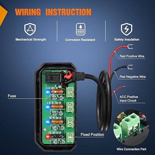 Vista 4 de Nilight 12V Motorcycle Fuse Box 20A Low Profile Terminal Block Holder w/LED Indicator 4 Circuits Protection Battery Relay for Cars Motorcycles ATV