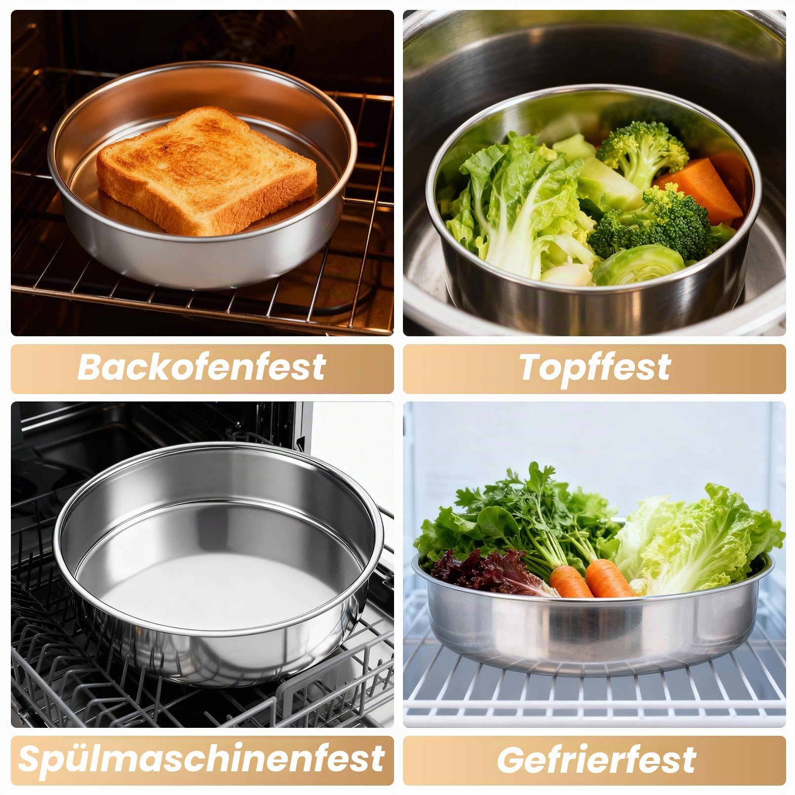 3 Stück Backform Rund, Edelstahl Rund Kuchenform, 20 Cm | Runde Kuchenbackformen for Kuchen, Brownie, Lasagne, Weihnachten, Leicht Zu Reinigen Und Spülmaschinenfest