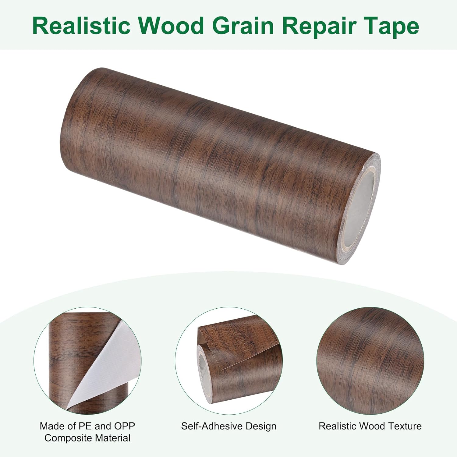 M METERXITY 2-Rolls Wood Grain Repair Tape, 6 Inch x 15ft Self-Adhesive Wood Floor Tape, Realistic Textured Repair Patch, Contact Paper for Furniture/Floors/Home Decor [Dark Brown]