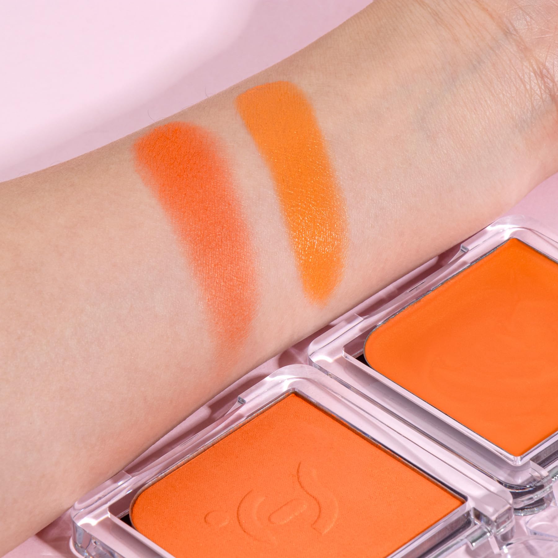 Lot de 2 blush crème en poudre Duo – Orange pour des tons de peau clairs à moyens, même teinte ensoleillée, durable, à construire, couleur naturelle éclatante pour les joues crème rosée + finition en