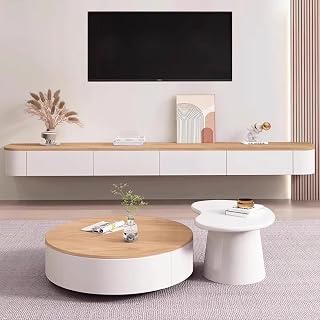 180cm Floating TV Cabinet - Wall Mounted TV Unit for Living Room & Bedroom, Stylish Storage Solution in Wood & White, Fits TVs 120-300cm, Modern Design