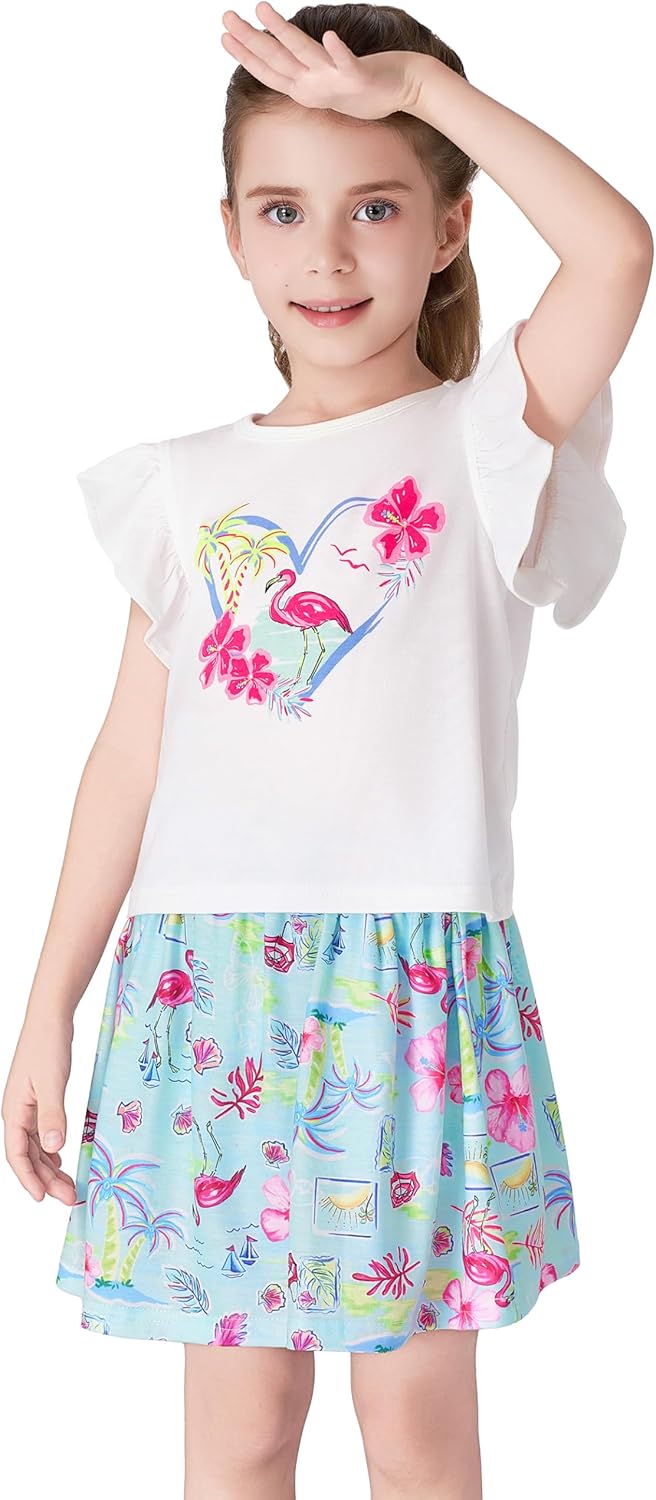 Toddler Girls 2-Piece Skirt Set - Ruffled Top & Ditsy Floral Print Skort Outfits for Little Girls Size 2T-8 - Image 3