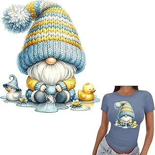 Christmas Gnome with Blue Hat Duck Flower Iron On Transfers for T-Shirts Rub on Transfers Stickers Vinyl Ready to Press Stickers Iron on Decals for T-Shirts Clothing Hoodie DIY Crafts