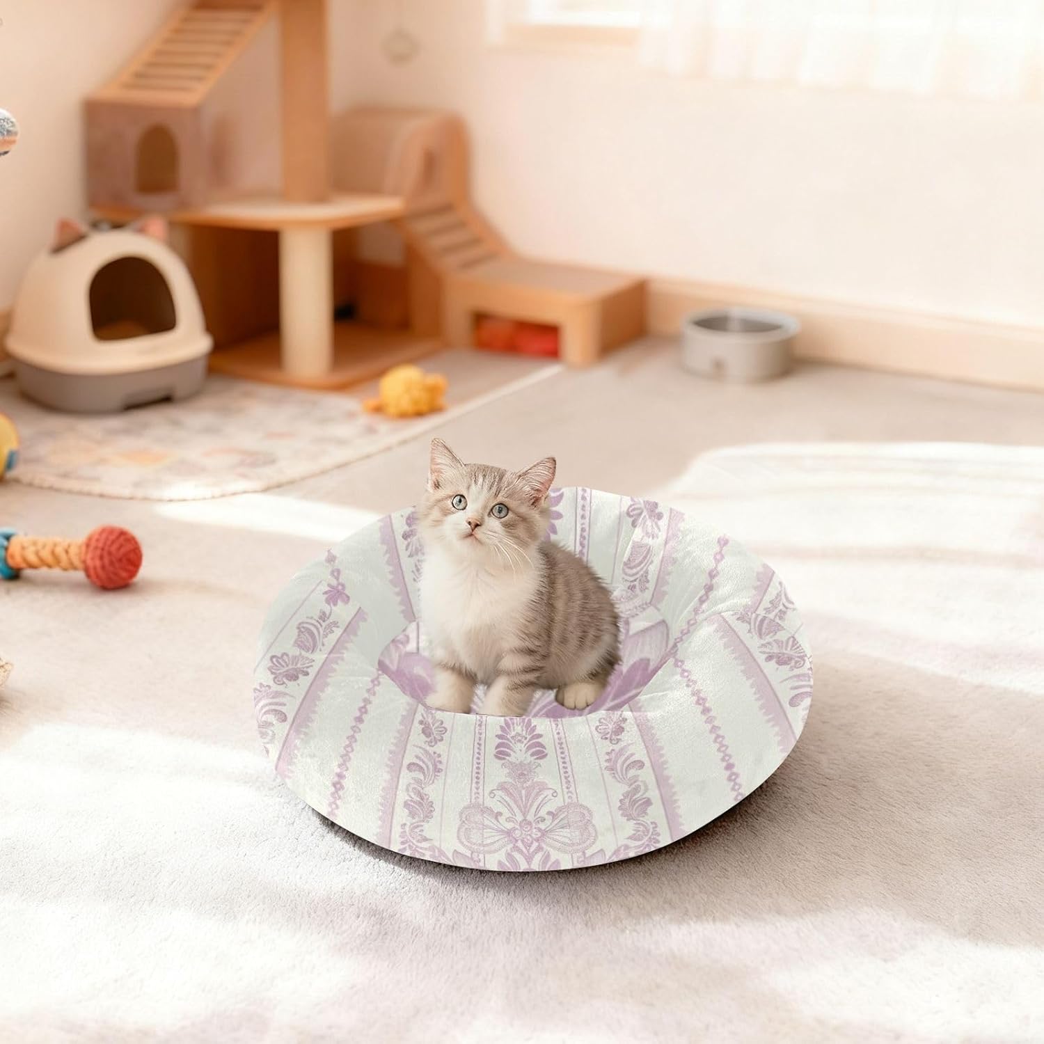 Pastel Vertical Stripes Pet Cat Beds Warm & Cozy Dog Pillow Bed for Small Size Pets Supplies M