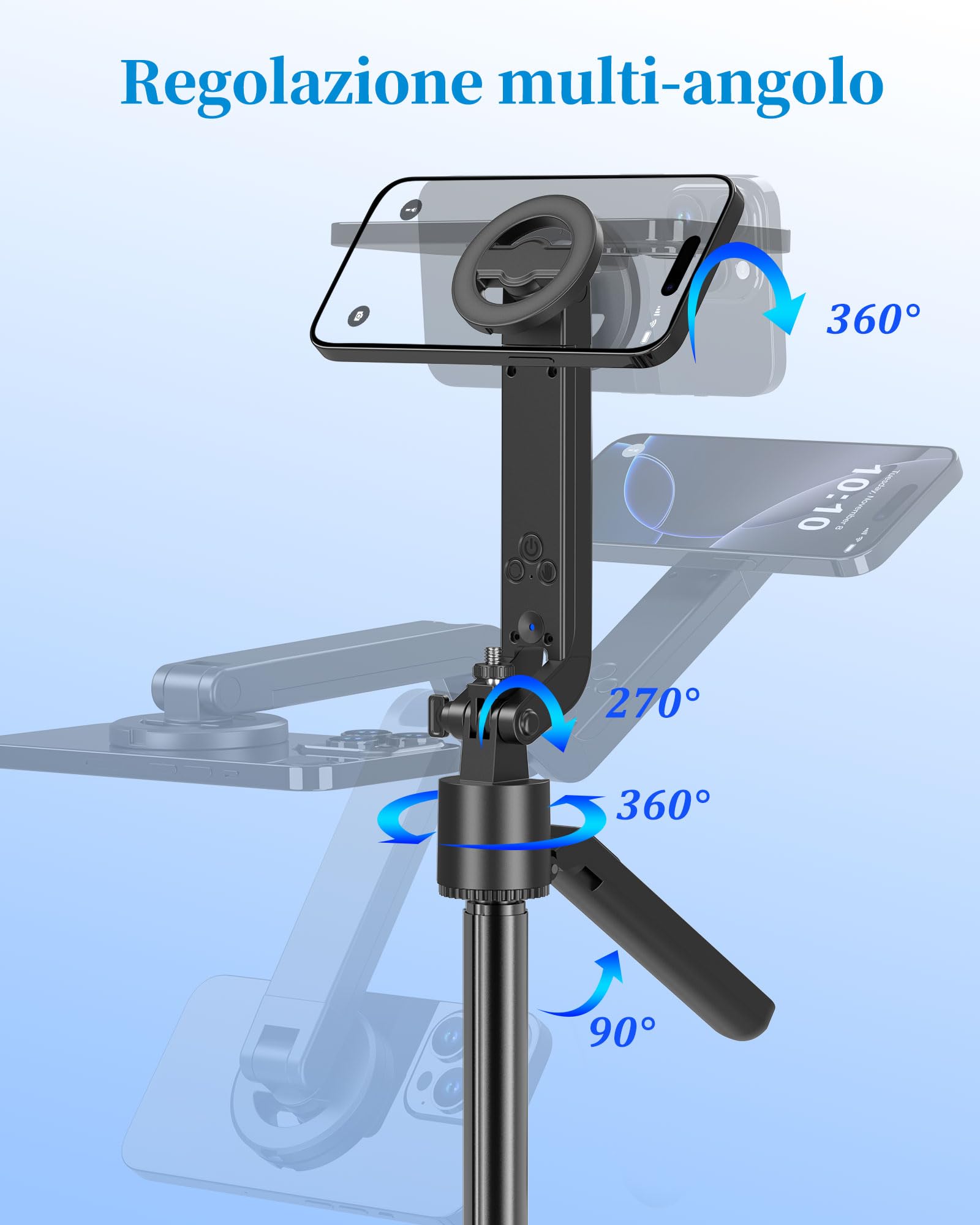 PlusAcc Treppiede magnetico per selfie da 72" per iPhone, rotazione a 360°, con telecomando, compatibile con Magsafe/smartphone, per registrazione video, Vlog, Tiktok