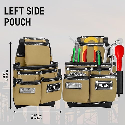 Miniatura 6 de FUERI Bolsas de nailon para cinturón de herramientas, bolsas resistentes para hombres, construcción, carpintero, electricista, marco, trabajo, beige