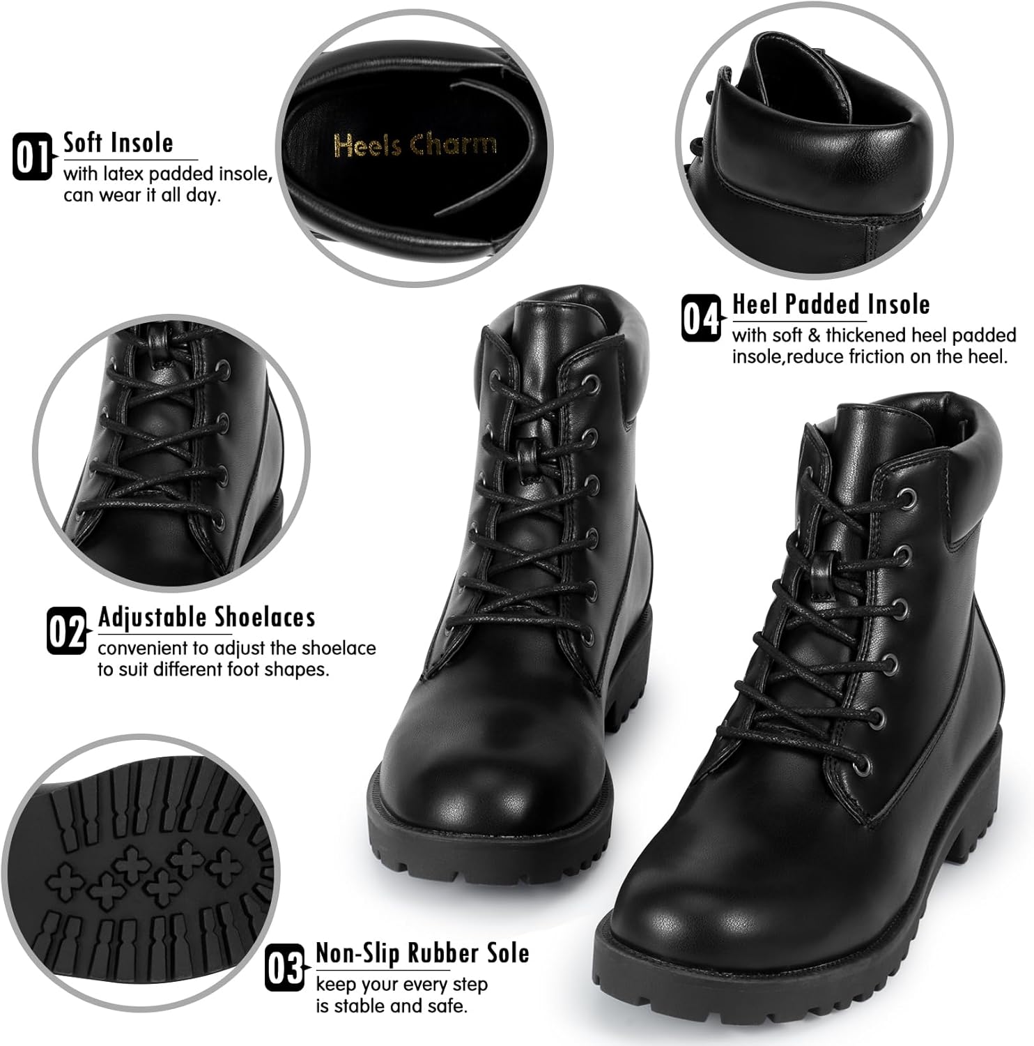 Heels Charm Women’s Ankle Booties Lace Up Non-Slip Combat Boots for Women 2 Inches Low Chunky Boots Round Toe Ankle Boots for Winter Women Short Boot Shoes for Hiking Traveling Outdoor - Image 7