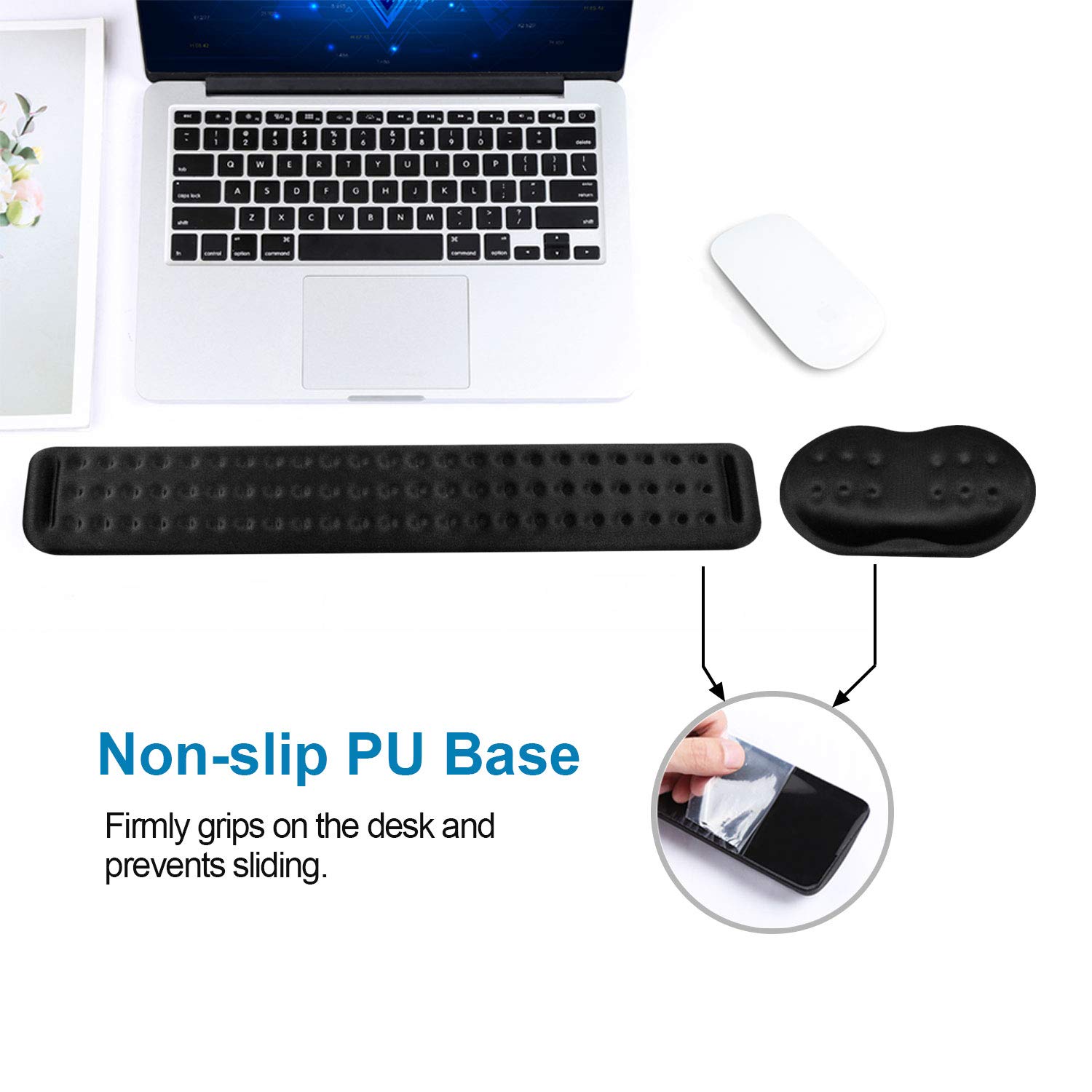 VANKEY Handgelenkauflage für Tastatur und Maus, Memory-Schaum, rutschfeste Handgelenkauflage Set, Handgelenkkissen für Tastatur, Laptop, Computer - Bequem zum Tippen, Schmerzlinderung des Handgelenks