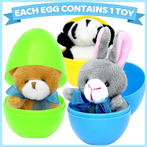 Miniatura 3 de 12 huevos de Pascua precargados con temática de animales con juguetes de peluche en el interior para cestas de niños y recuerdos de fiesta