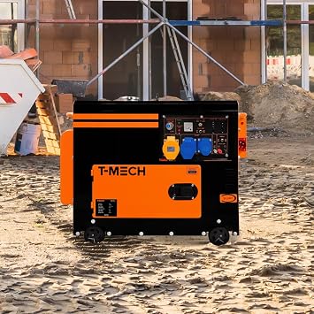 Silent Diesel Generator Single Phase ATS 230V 6kVA 6500W 13HP 115V / 230V Electric Start Closed Frame Emergency Power 4 Portable Wheels Black Powder Coated Steel 20L Fuel Capacity Tool Kit & Funnel