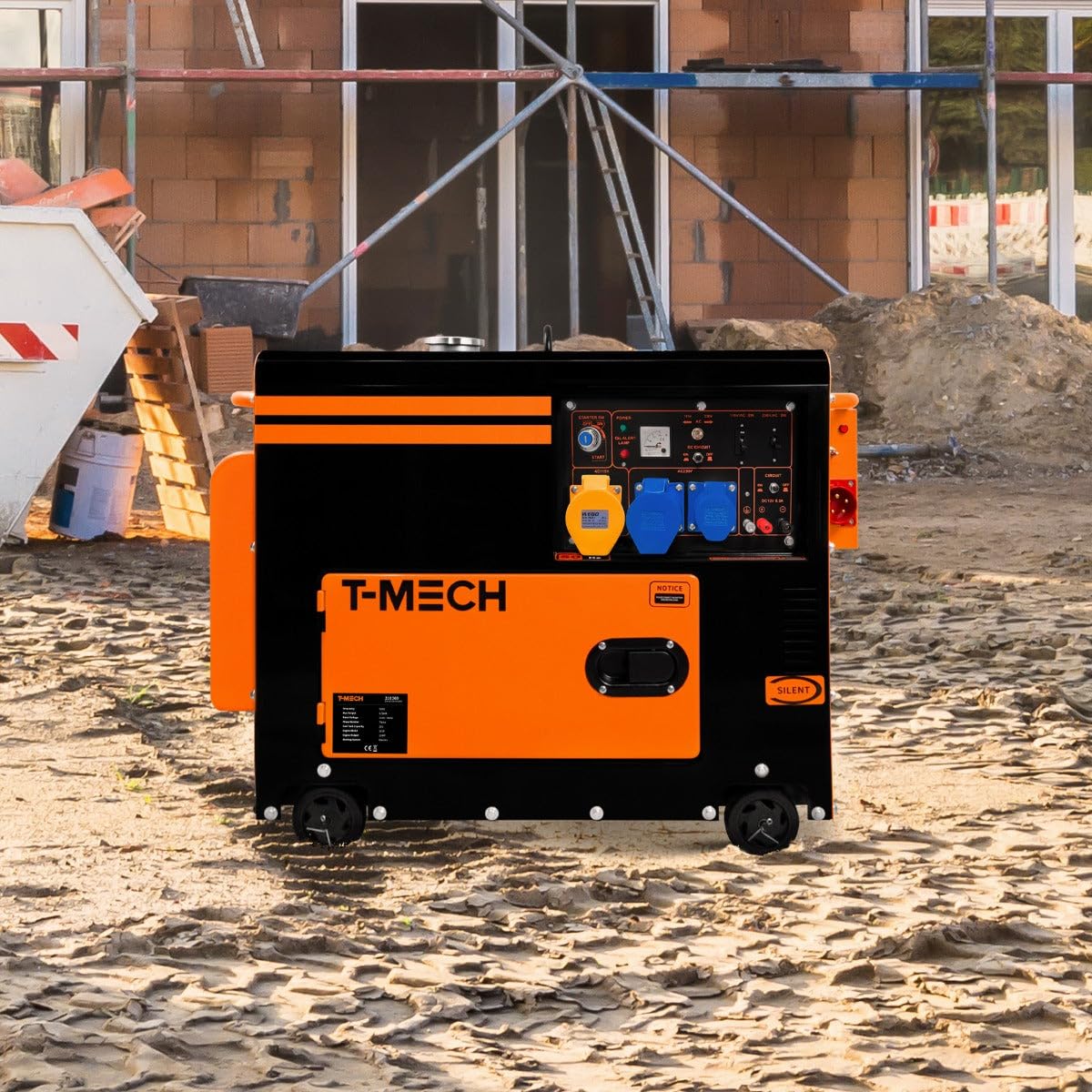 Generador Eléctrico Diésel Monofásico Silencioso Gasolina 230V 6500W 9kW/13HP, Interruptor de Transferencia Automática (ATS) incluido,20L Capacidad de Tanque,Juego Herramientas+Embudo de Combustible