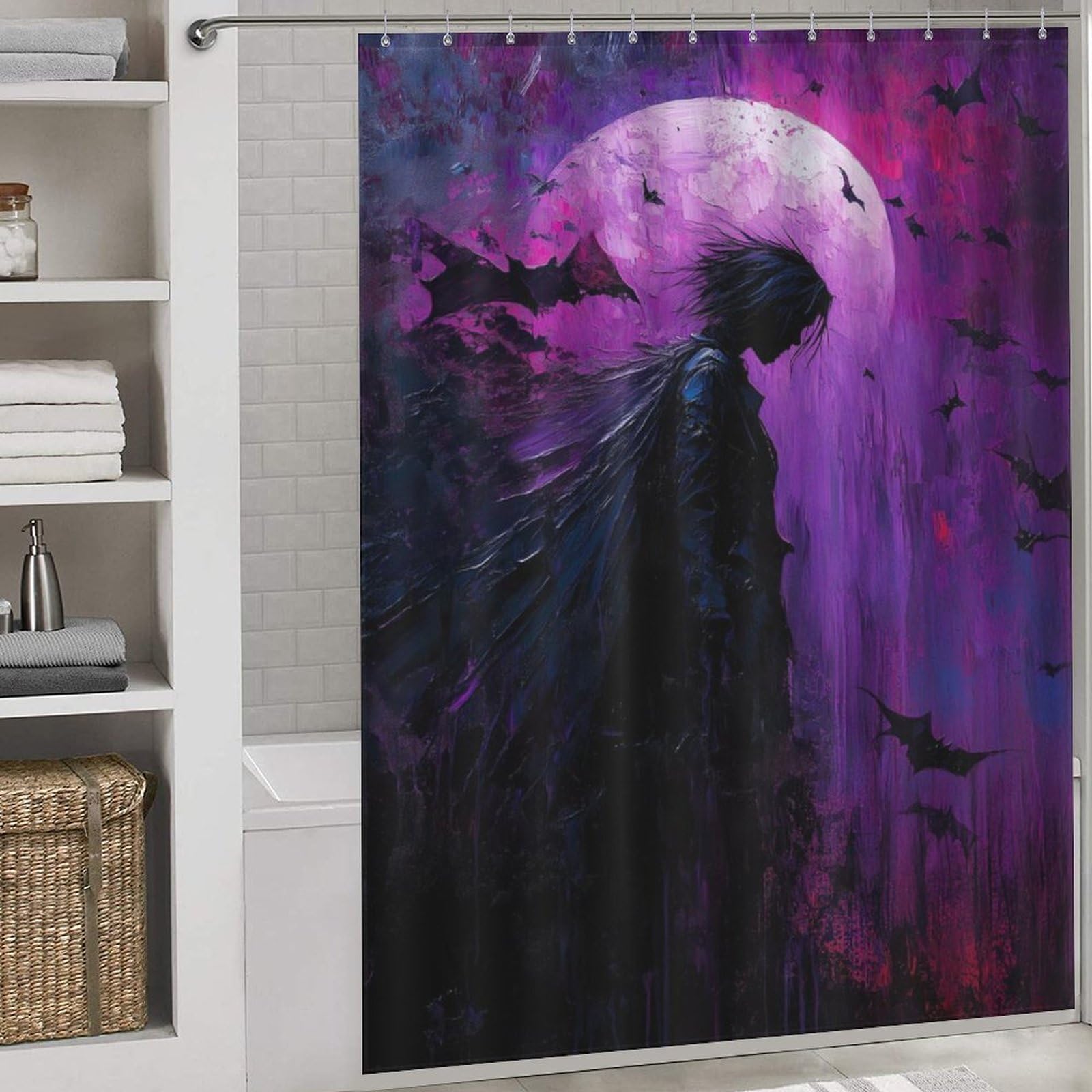 Rideau de bain anime en polyester épais violet 163x180 cm pour douche