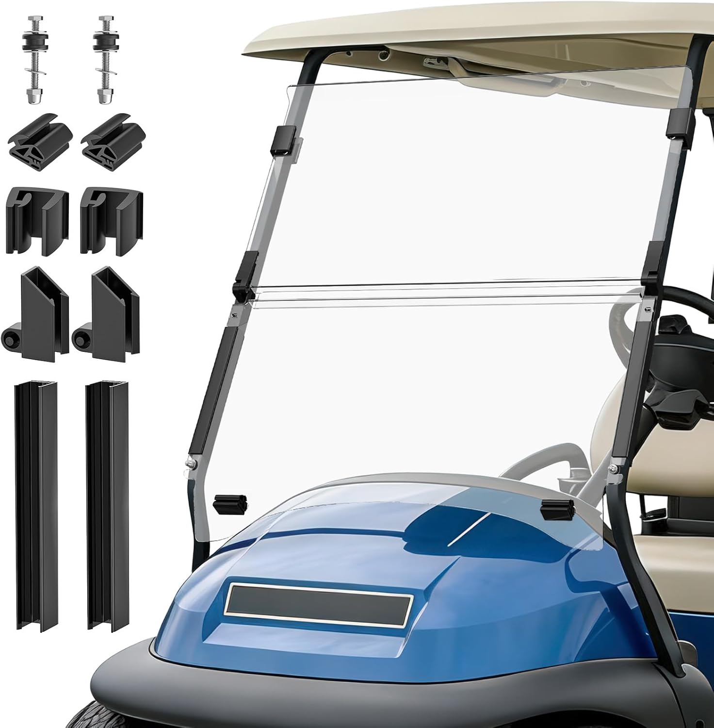 Club Car Precedent Windshield, Golf Cart Windshield for 2004-Up Club Car Precedent, Onward, Tempo Golf Carts, PC UV Resistant, Foldable Clear Windshield Replacement, HD View