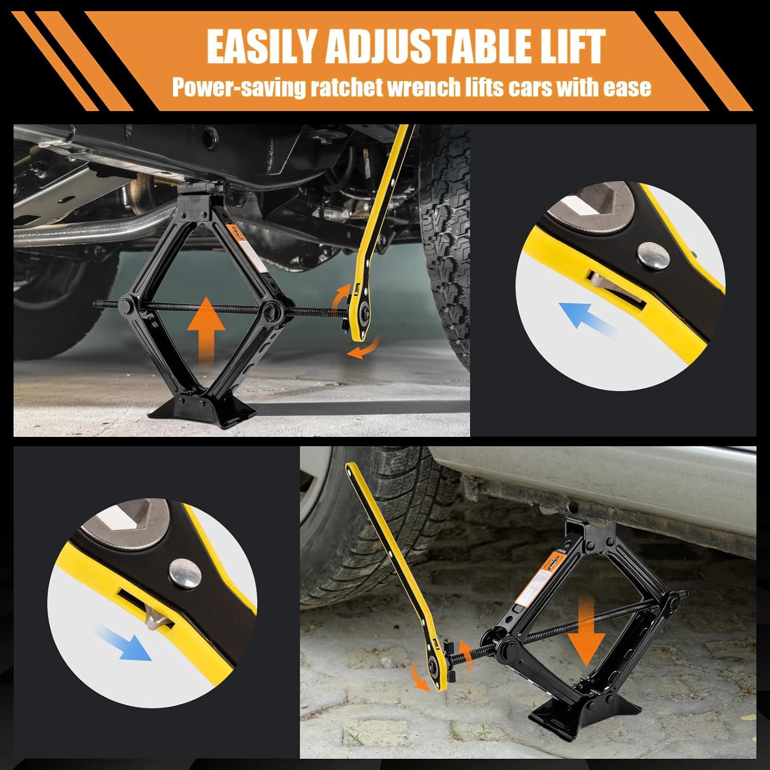 Gato Hidráulico 2500 kg (110-420 mm) con Llave de Tuercas + Llave de Carraca + Bolsa, Placa Acero Reforzada, para Coche, SUV, MPV | Estabilidad & Portabilidad