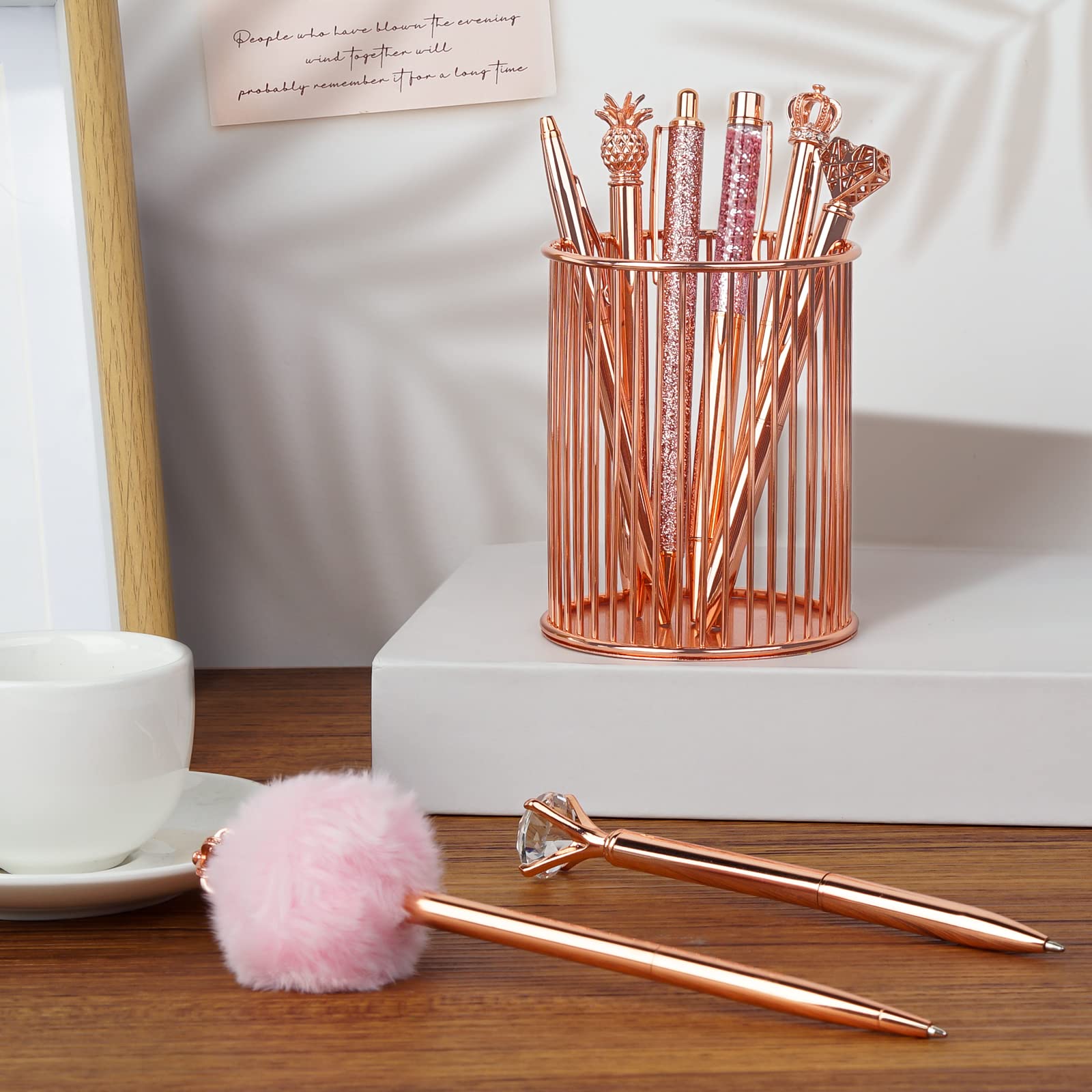 WEMATE 8Pcs Rose Gold Ballpoint Pens Set Ballpoint Pen Bling for Women,Girly Pens,Black & Blue Ink Ball Point Pen Gifts for Wedding Bridesmaid Office - Image 4