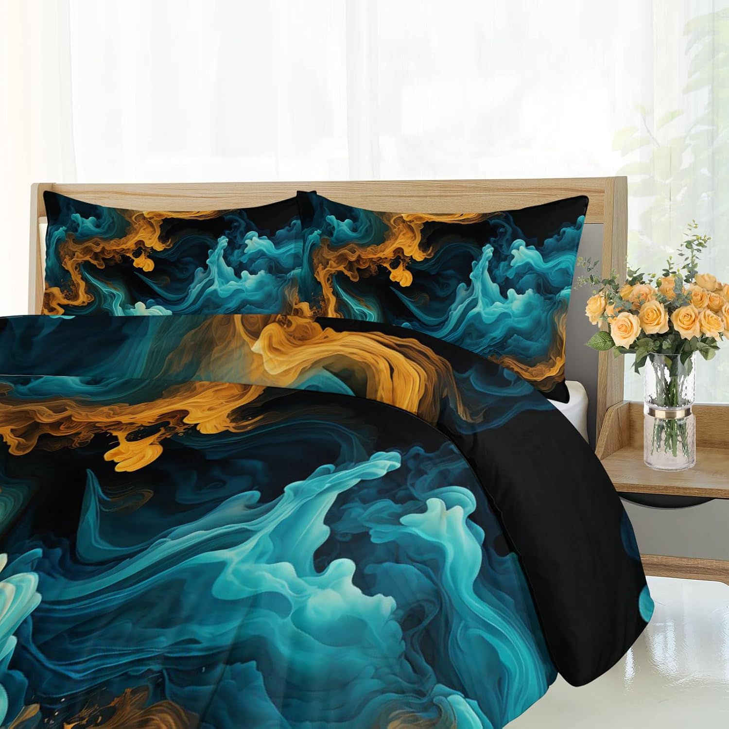 Marble Duvet Cover Queen Size - Fluid Art Home Decor & Gifts, 3 Piece Back to School Dorm Bedding, Easy Care Microfiber Comforter Cover & Pillowcases, Abstract Textures image 3