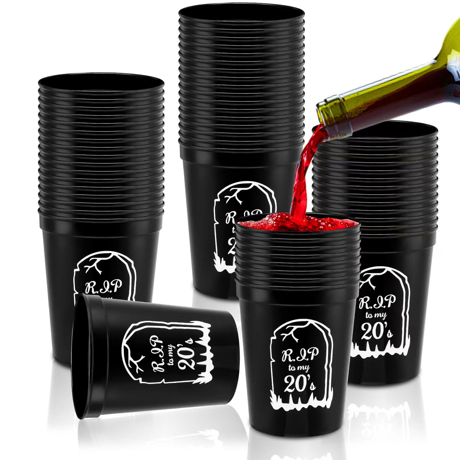 Ainibar20 Pack RIP Twenties Party Cup, 16 oz 30th Birthday Black Plastic Tumbler Cups, RIP to My 20s Birthday Stadium Party Cups Death to My 20s Birthday Decorations for 30th Birthday Party Supplies