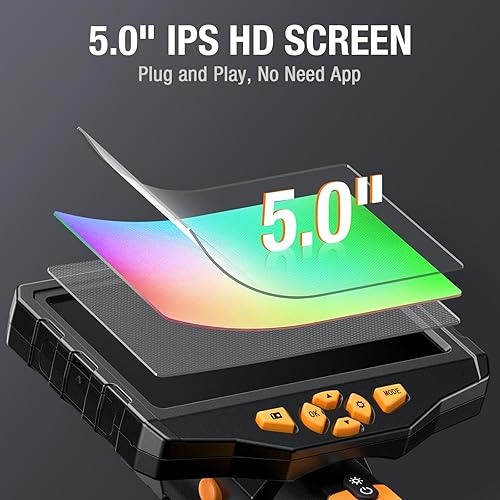 Miniatura 4 de Teslong - Cámara de inspección de triple lente con boroscopio profesional, con luz, cámara de alcance de video digital, pantalla IPS de 5 pulgadas,