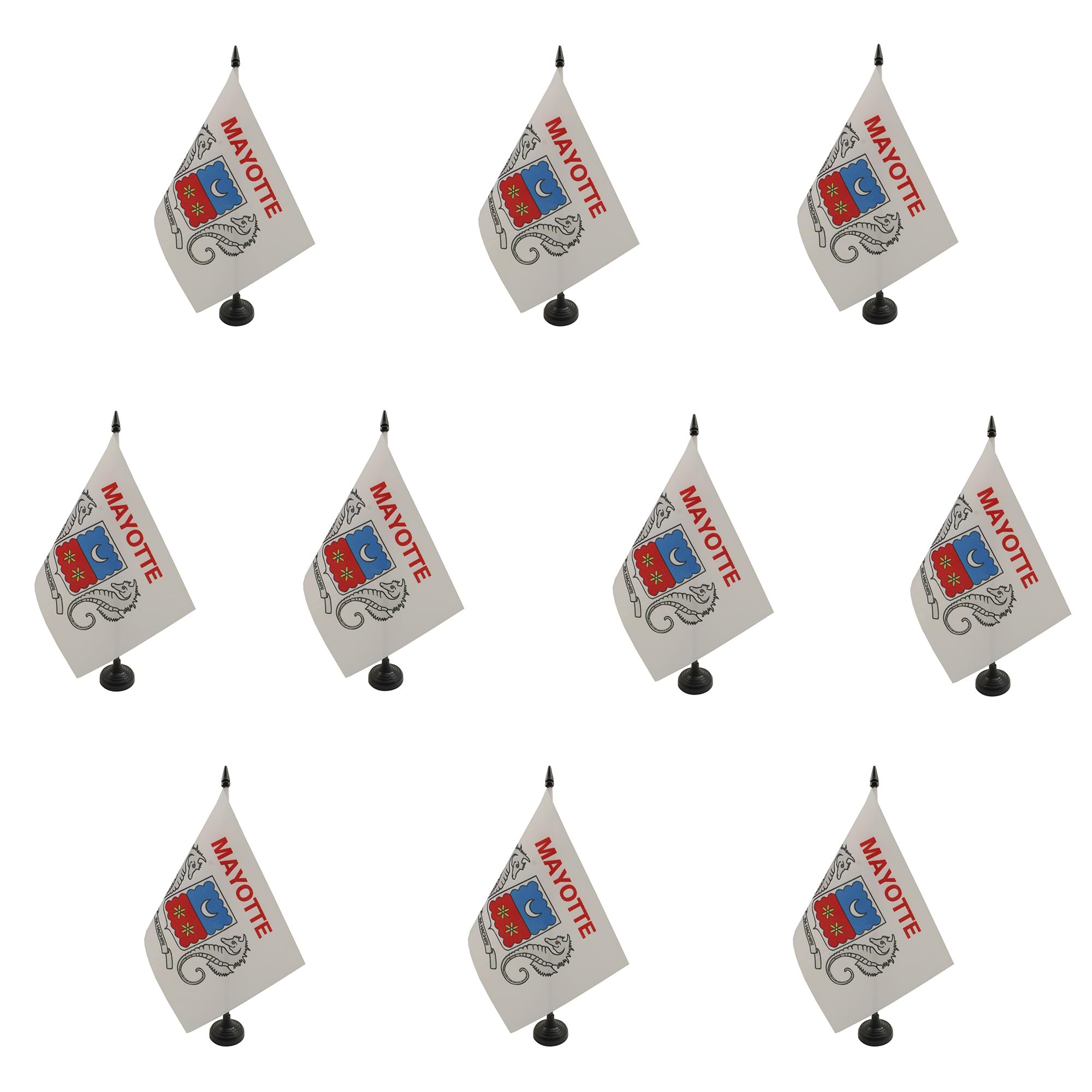 AZ FLAG - Set of 10 Mayotte Table Flag 5'' x 8'' - 10 Small French region of Mayotte Office Flags 100% Polyester 21 x 14 cm - Mini Desk Flag with 10'' Pole and Black Plastic Base — image 1