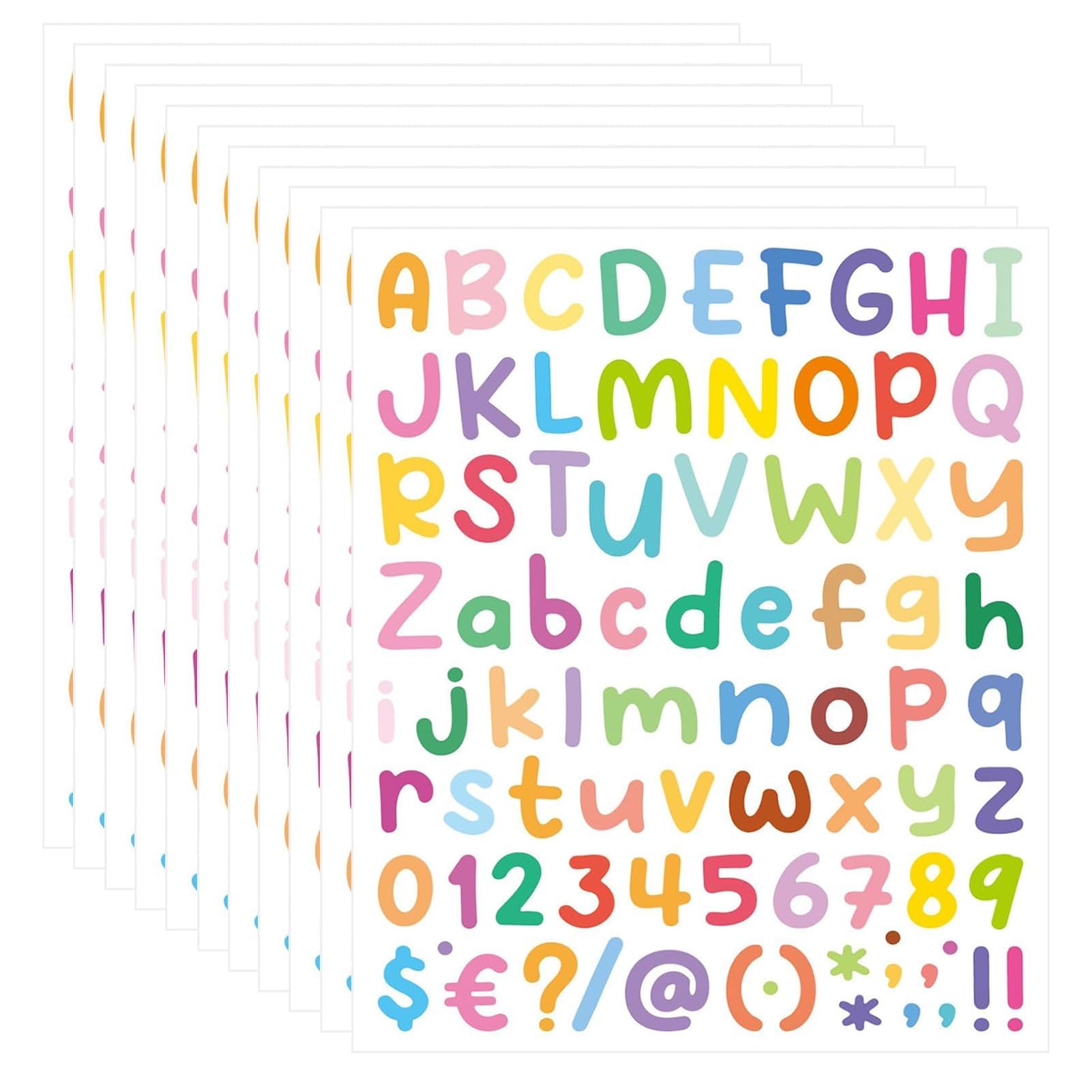 Lotbun 10 hojas pegatinas de letras alfabeto, pegatinas de números alfabéticos, pegatinas de letras para decoración de artes