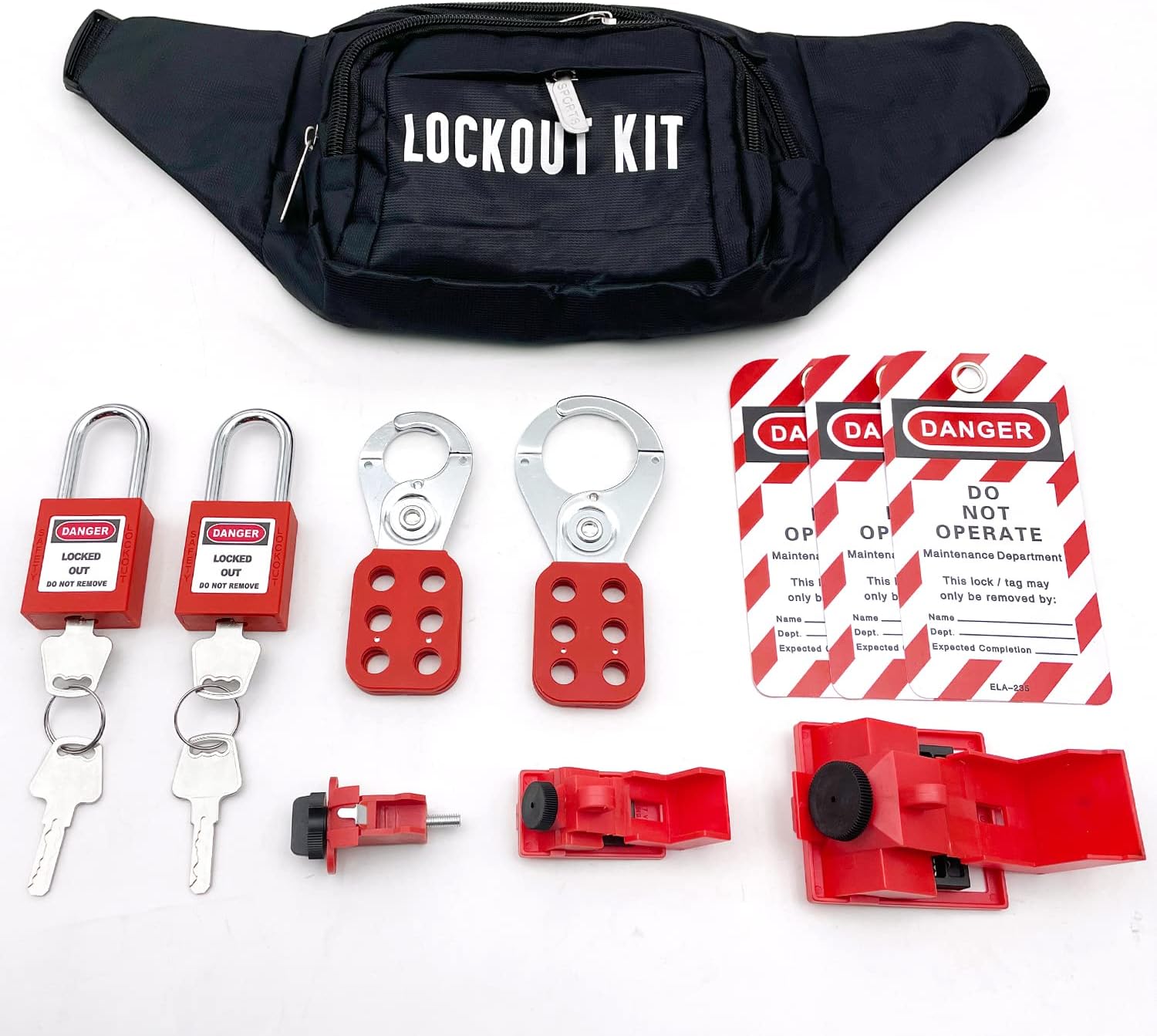 Top Brands Lockout Tagout Kit - Clamp-On Circuit Breaker Lockout , Group Lockout Hasps, Lockout Tag, Universal Multi- Pole Breaker with Pocket Bag (Black Kit)