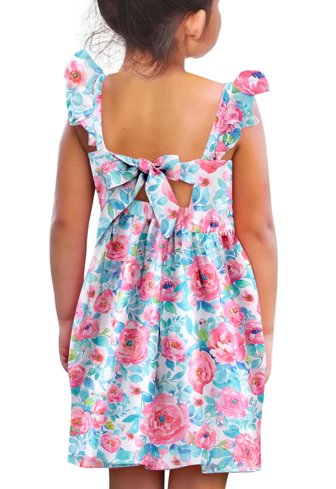 Vieille Toddler Girls Summer Dress Ruffle Short Sleeve Cute Mermaid Backless Kids Casual Beach Dress 3-7T