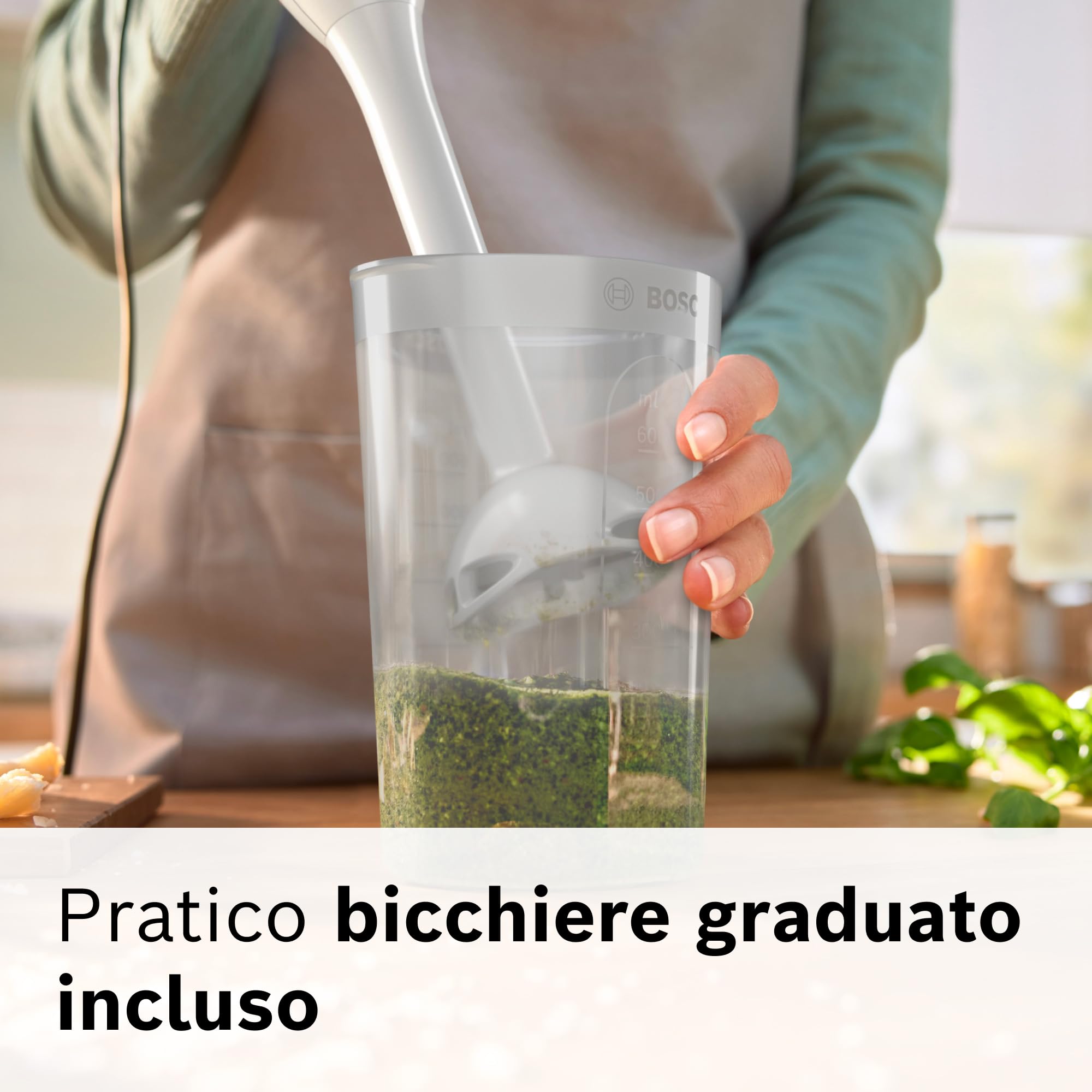 Bosch Frullatore a Immersione MSM64010, 450 W, Impugnatura Ergonomica, Lama a 4 Ali Anti Schizzi, 2 Livelli di Velocità, Bicchiere Graduato Incluso, Bianco, Rosso
