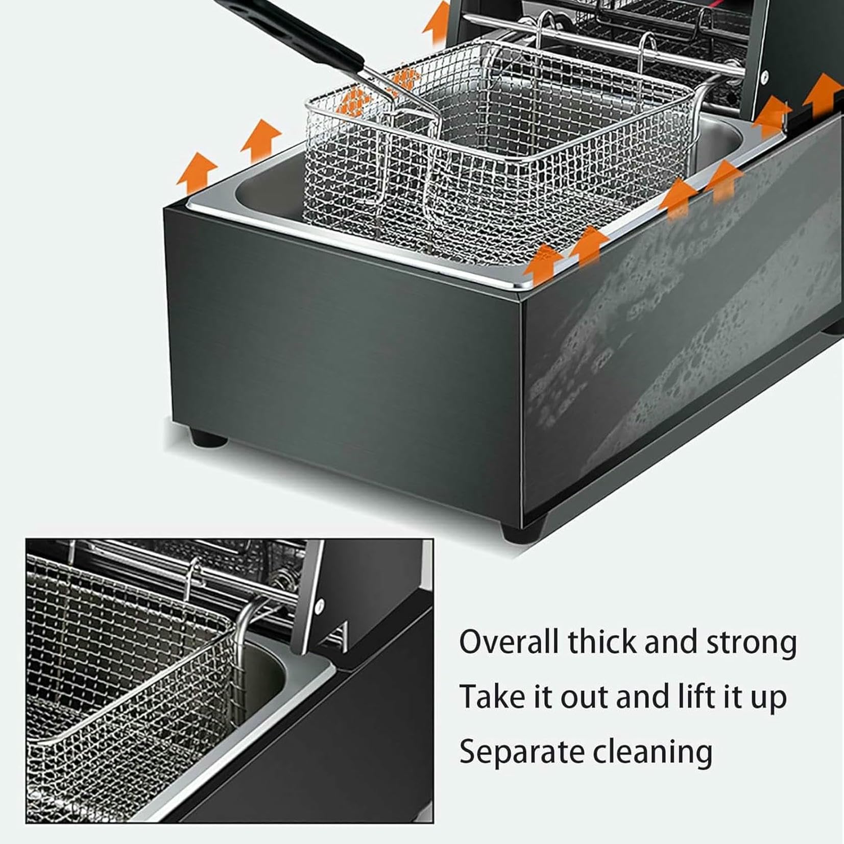 Friggitrice elettrica Professionale con cestello per Olio, friggitrice elettrica Professionale da 10 Litri, friggitrice elettrica da banco in Acciaio Inossidabile da 2500 W cestello~/
