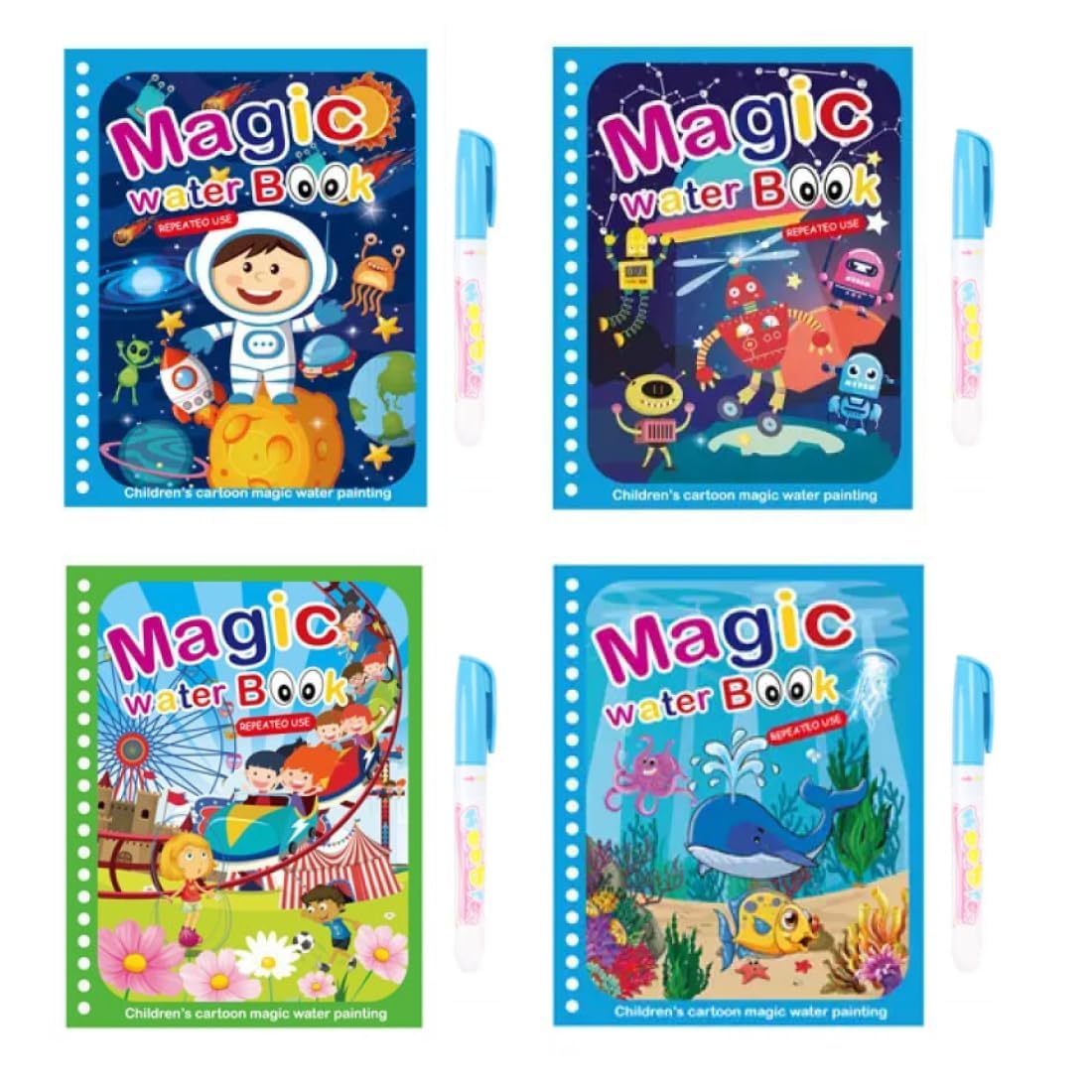 (Pack of 4) Magic Water Coloring Doodle Book & Magic Pen Reusable Magic Water Quick Dry Book Water Coloring Book Doodle Painting Board for Children Education Drawing Pad (B0CPYGHRYL) Amazon Price History, Amazon Price Tracker