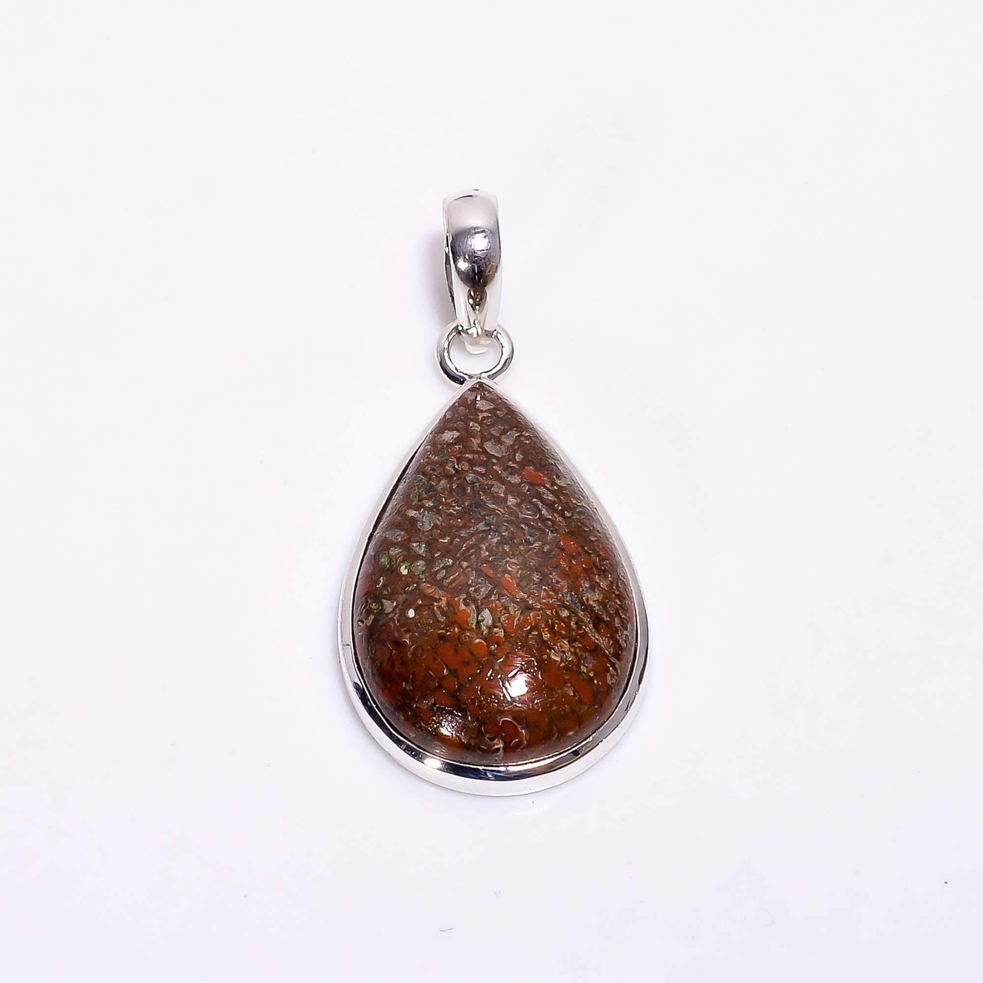 GEMKORA™ Natural Dinosaur Bone Jasper Pear Shape Gemstone Cabochon Unisex Pendant Gift Jewelry in 925 Sterling Silver, Chakra Healing Crystal, Birthstone, Sterling Silver Stone, rainbow calsilica