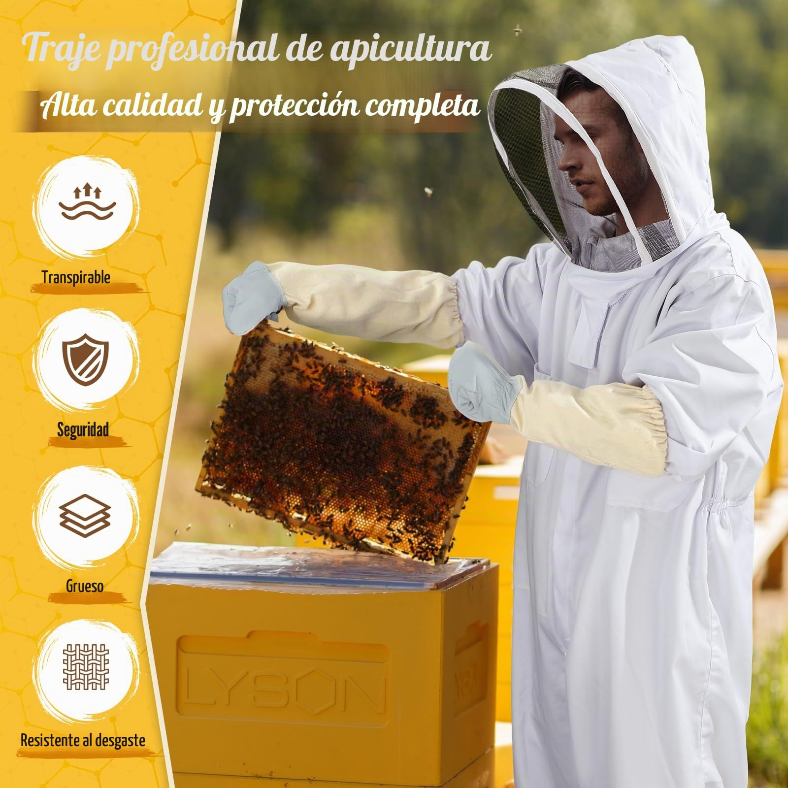 Moontay Coton complète du Corps Apiculture Vêtements Veil Capuche Gants Chapeau Vêtements Lapin de Protection Apiculture Suit Simonthebeekeeper Conséquence d'équipement X-Large Blanc