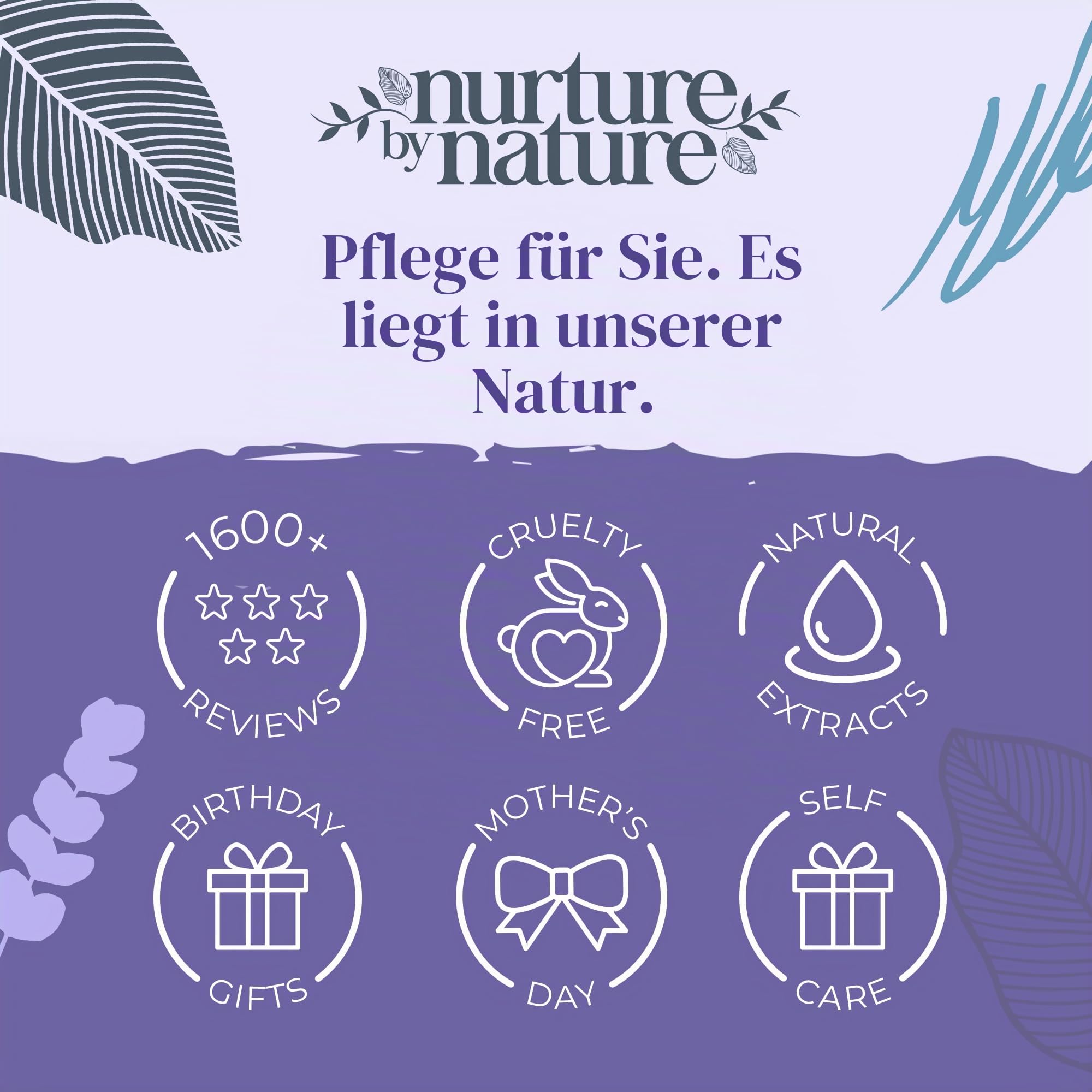 Nurture by Nature Relax & Calm, Verwöhn-Spa-Geschenkset, Badeset, Lavendel, Badesalz, Aromatherapie, Seife, Badekugeln, Kerze & mehr, Geschenk für Frauen, sie