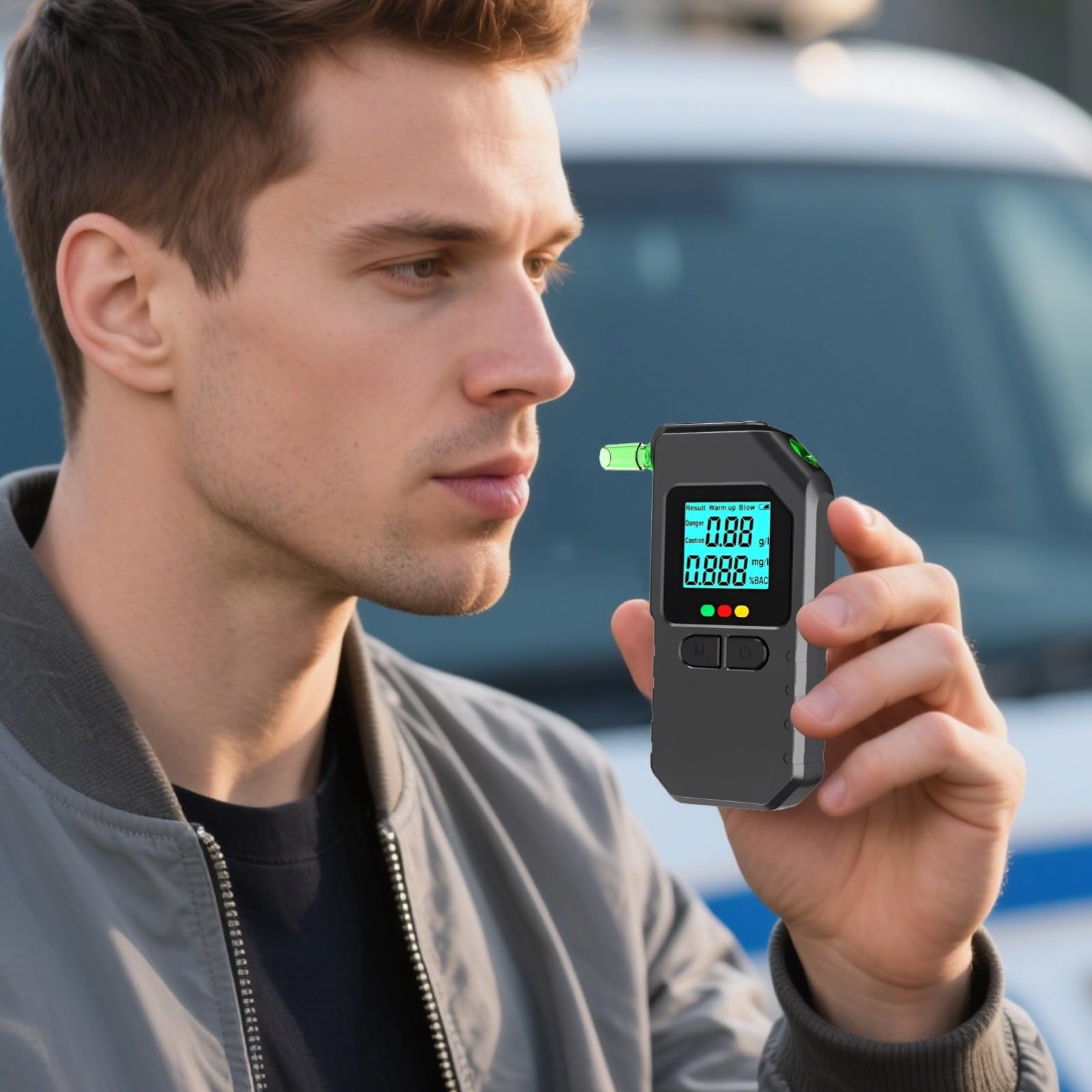 Alkoholtester, tragbares Atemalkoholmessgerät mit präziser Anzeige in Sekunden, digitales LCD-Display, 5 austauschbare Mundstücke, FCC-, CE- und RoHS-geprüft, 120 x 61 x 21 mm