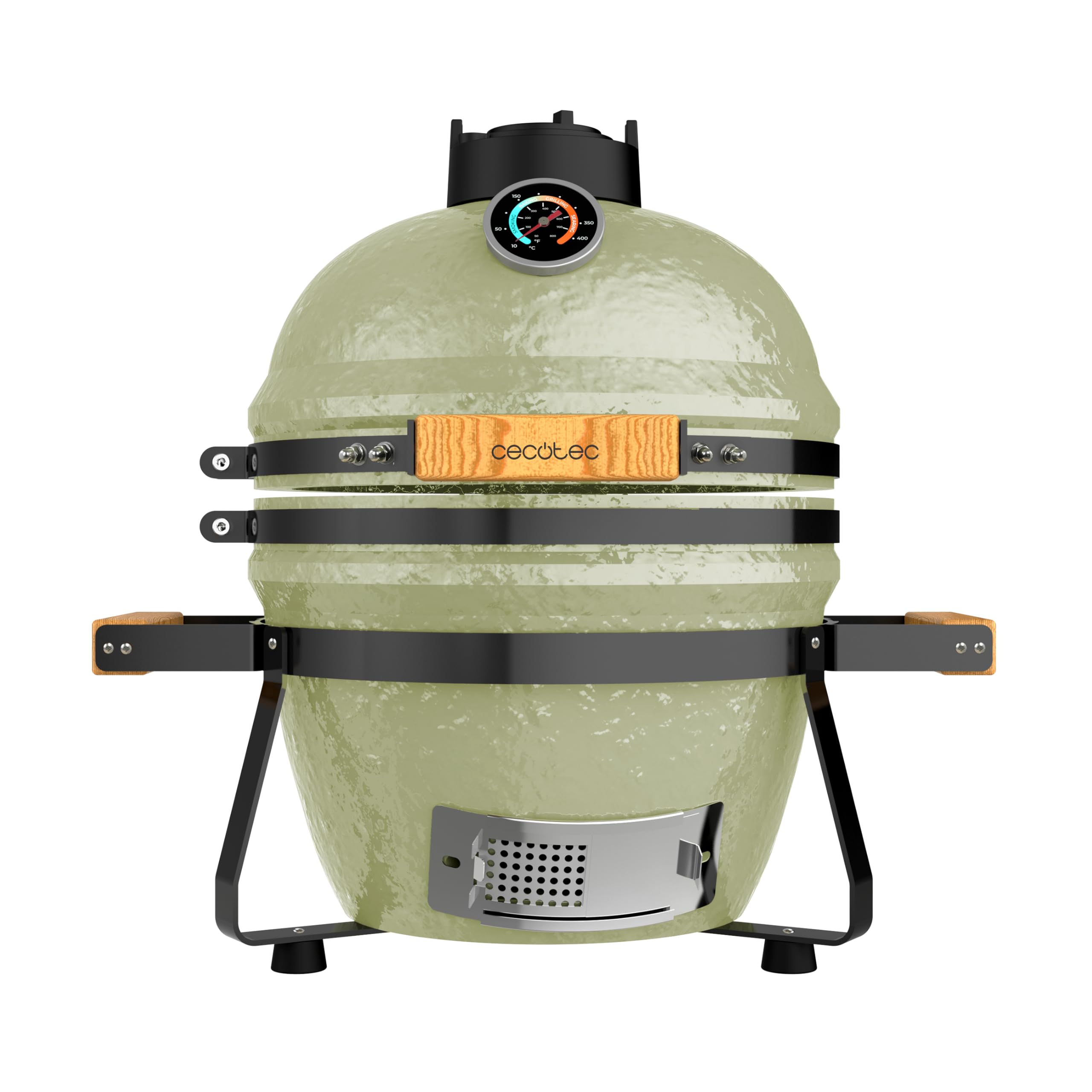 Cecotec Kamado Barbacoa de Carbón Cerámica Ø 32cm DragonFire 3200. Asa, Ahuma, Hornea y Guisa, Resistente a 1000ºC, Diámetro 32cm, Soporte Hierro Fundido, Cámara Hermética, Ruedas, Termómetro