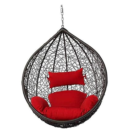 Urban Oak Single Seater |Swing Chair Without Stand & Cushion & Hook Outdoor Indoor| Outdoor| Living Room | Balcony | Garden | Patio | Home Improvement (Basket-Brown, Cushion- Red)