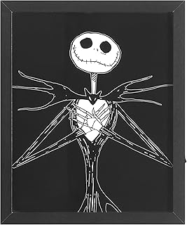 Disney Nightmare Before Christmas Jack Skellington LED Dual Wall Art, Gothic Halloween Décor, Black & White Skeleton Character Print, Tim Burton Nightmare Before Christmas Artwork, Spooky Home & Office Decoration in Black Frame,