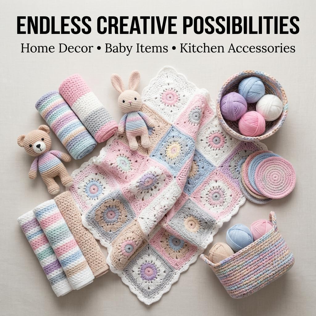About Strings 100% GOTS Organic Cotton Yarn - 9 Pastel Colors Box Set, Split-Resistant True DK Weight, Machine Washable, Baby Safe, 963m Total (50g x 9 Balls) for Crochet Knitting (Pastel)