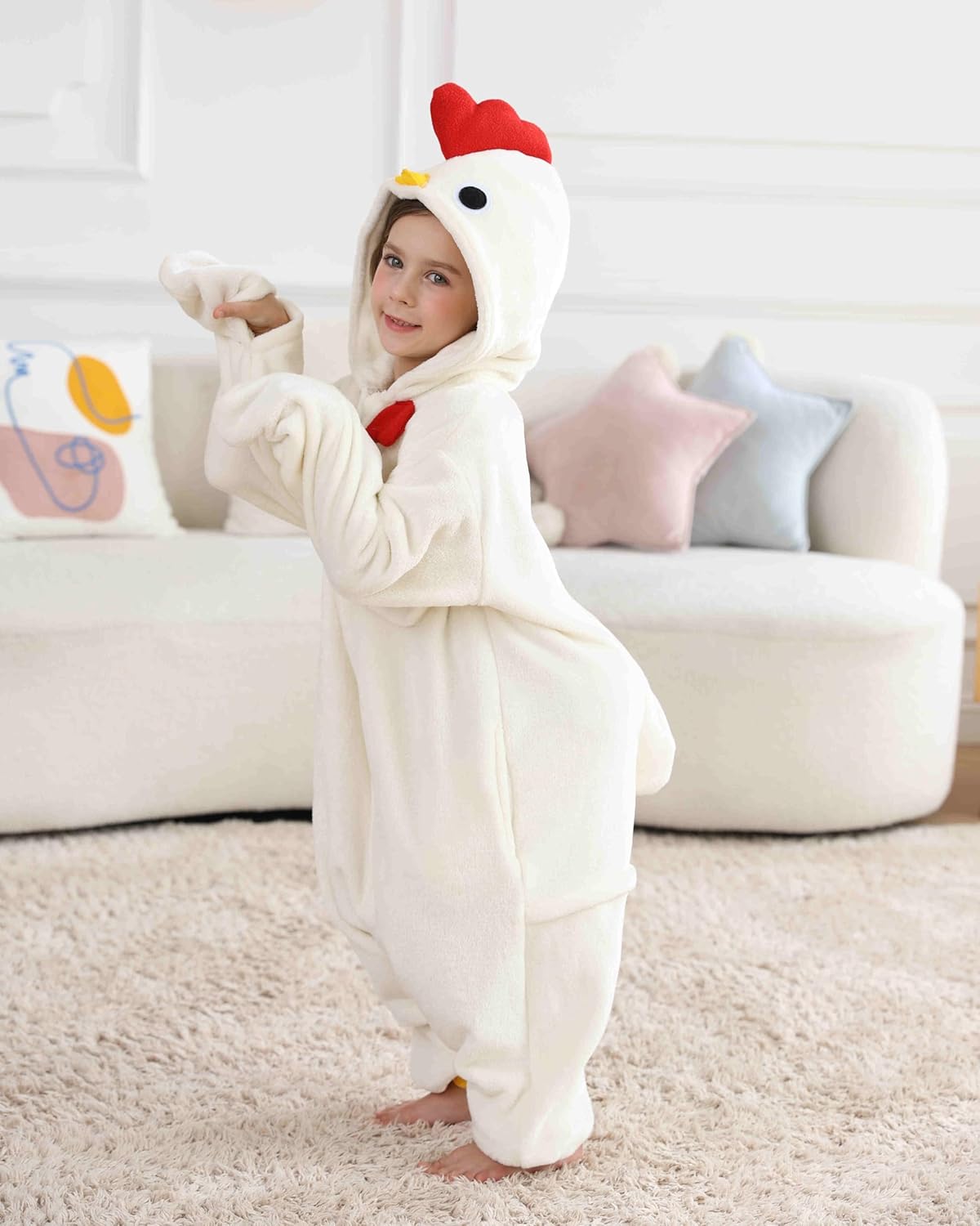 SimZoo Kids Animal Pajamas, Boy Girls Rooster Cosplay Costume Sleepwear, One-Piece Unisex Homewear 4-13Y - Image 3