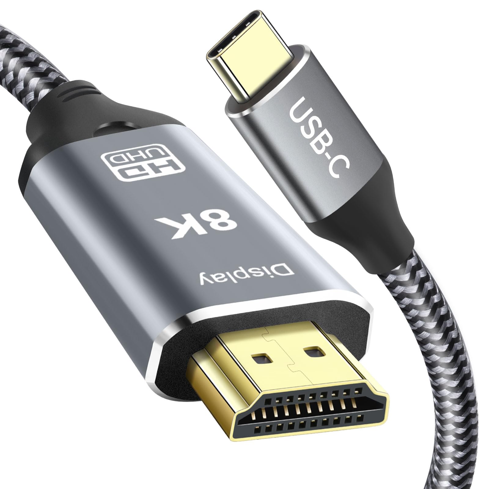 USB C to HDMI 2.1 Cable, 8K@60Hz 4K@144Hz,Thunderbolt 4/5 to HDMI，Type C Compatible with MacBook Pro M4,M3, iPad, iPhone 16Pro, Supports HDCP 2.3 & HDR10, High Speed 48Gbps, Gaming Monitor