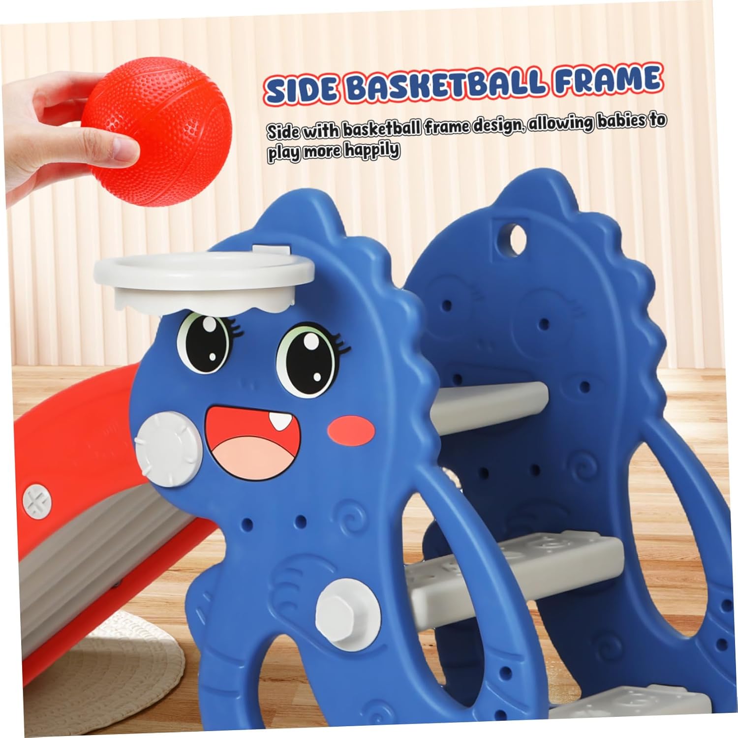 VANZACK Slide Climber Playset with Basketball Hoop Foldable Lightweight Slide for Indoor Outdoor Use Colorful Compact Playground for Ages Easy Assembly and Space-Saving Design