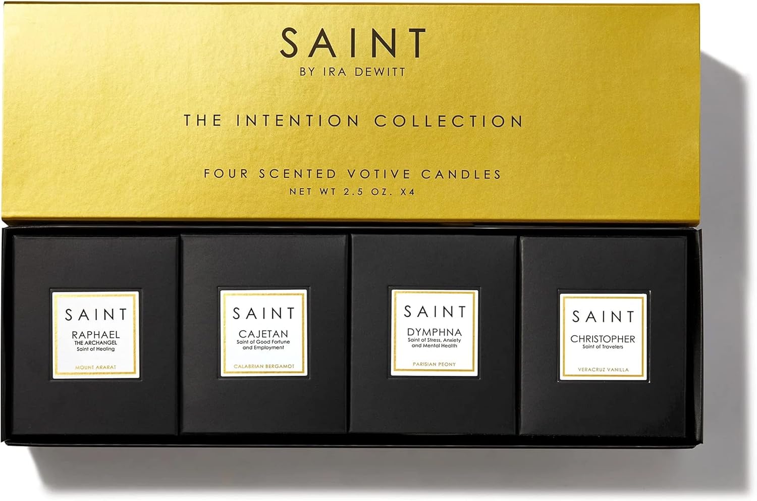 SAINT The Intention Collection Votive Candles, Soy Coconut Scented Candle Set with Prayer Coin, Non-Toxic Aromatherapy Soy Candles, 4 20-Hour Long Burning Candles