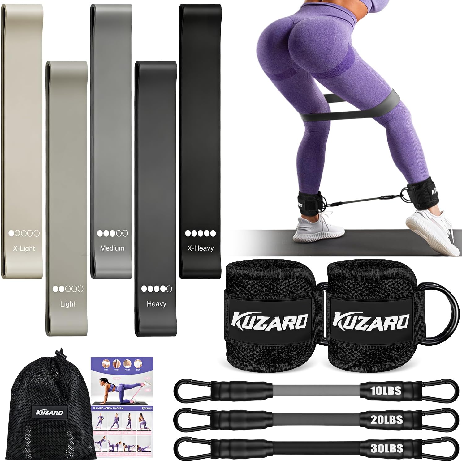 Ankle Resistance Bands with Cuffs, Resistance Bands Set for Working Out, Leg and Glute Exercise Bands – Home Gym Workout Equipment for Women, Booty Building, Pilates, Rehab, Physical Therapy