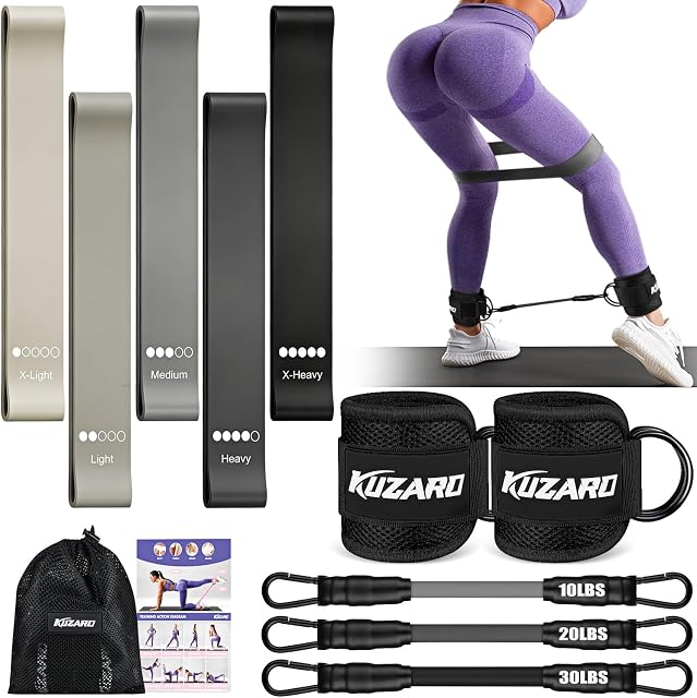 Bandes de résistance pour chevilles avec manchons, ensemble de bandes de résistance pour l'entraînement, bandes d'exercice pour les jambes et les fessiers – équipement d'entraînement à domicile pour femmes, renforcement des fessiers, Pilates, réhabilitation, thérapie physique
