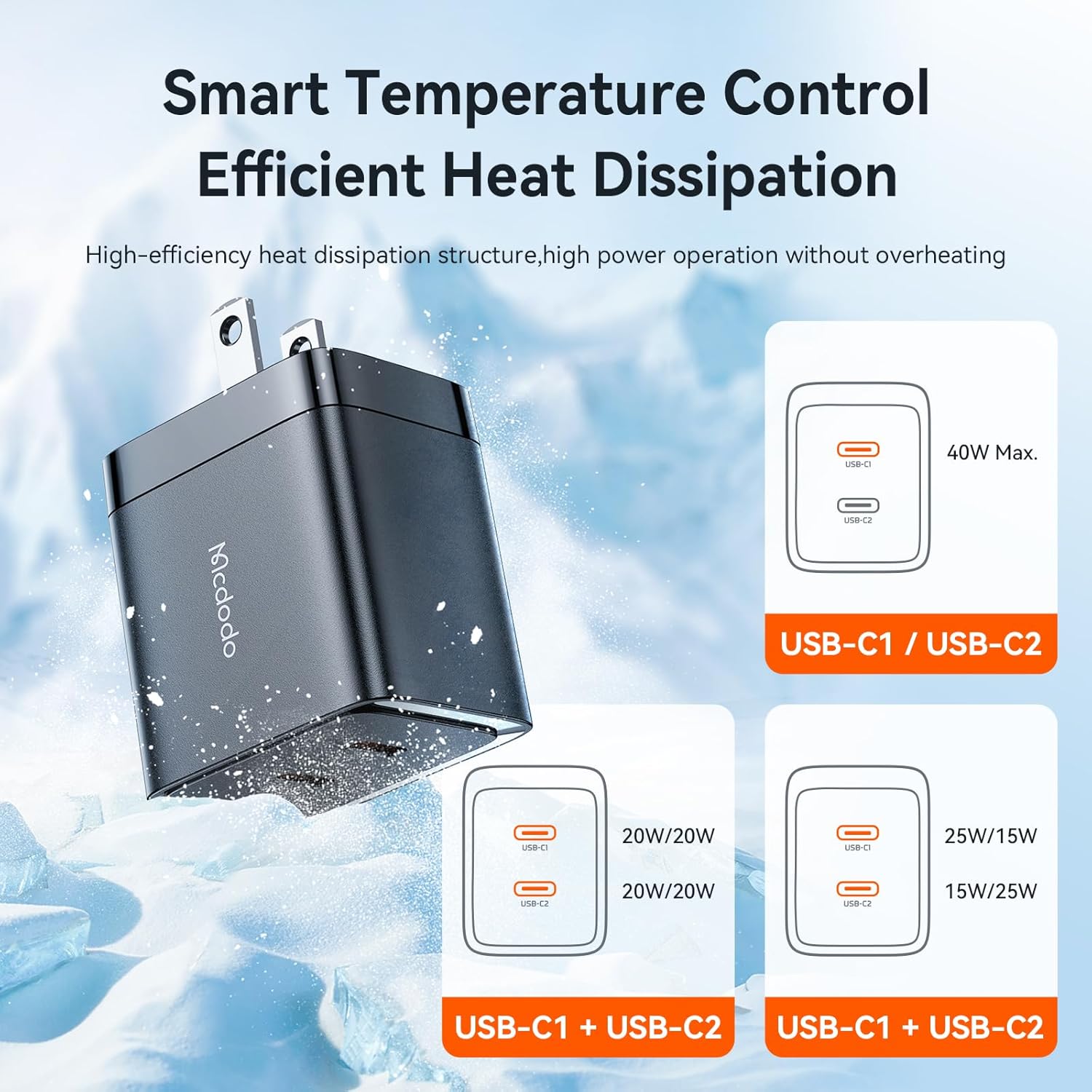 mcdodo 40W Dual USB C Charger Block Foldable USB-C Fast Charging Wall Charger Power Adapter for iPhone 16 15 Pro ProMax Plus,Galaxy,MacBook,iPad and More - Image 5
