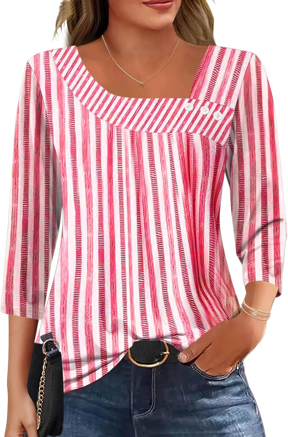 LOMON Womens 3/4 Length Sleeve T Shirts Asymmetrical Neck Tops Business Blouses for Women Fashion 2026