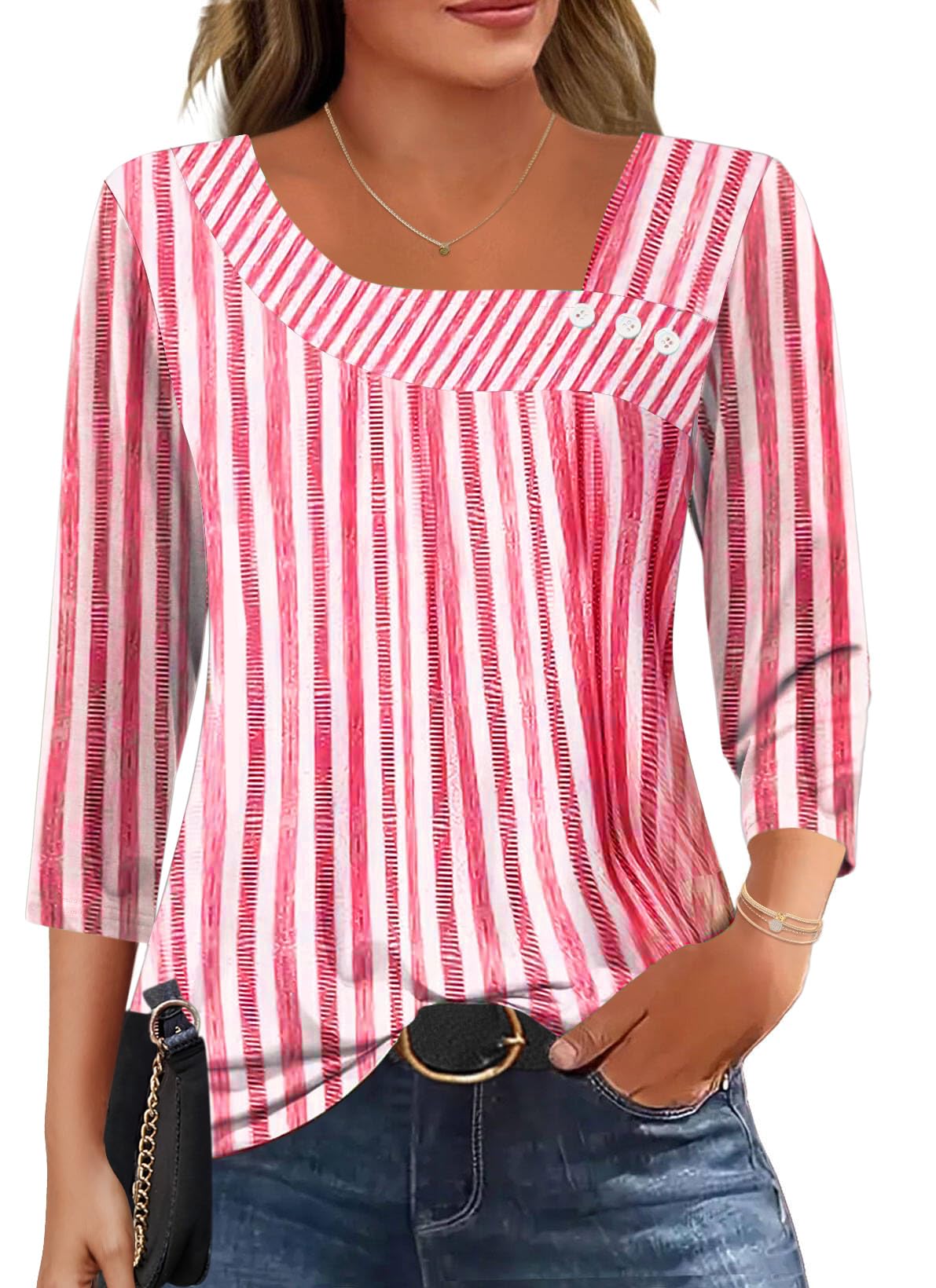 LOMON Womens 3/4 Length Sleeve T Shirts Asymmetrical Neck Tops Business Blouses for Women Fashion 2026