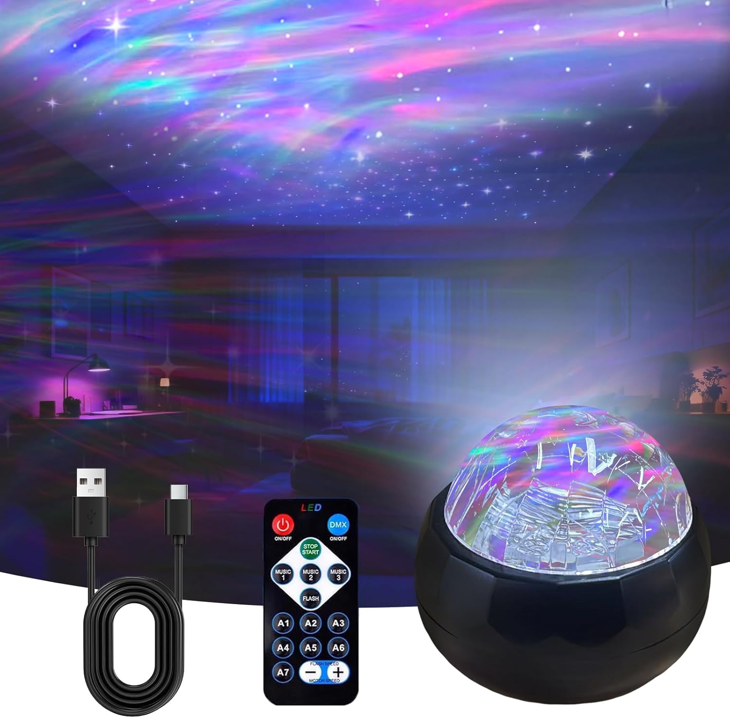 MAXROCK Projector Night Lights for Bedroom Decor, Ocean Waves Light Projector, Romantic Muticolor Night Lighting Lamp, Creative Gifts