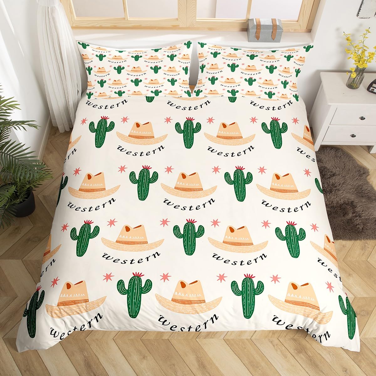 Housse de couette en polyester doux et respirant avec imprimé cactus sauvage Manfei